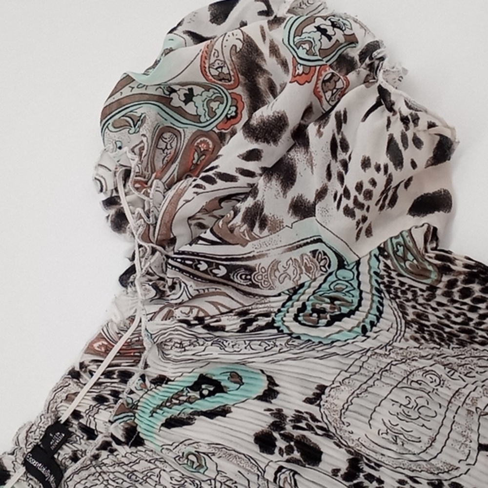 Vintage Babydoll Top Paisley Animal Print Off-The-Shoulder Y2K Blouse S - Picture 4 of 9